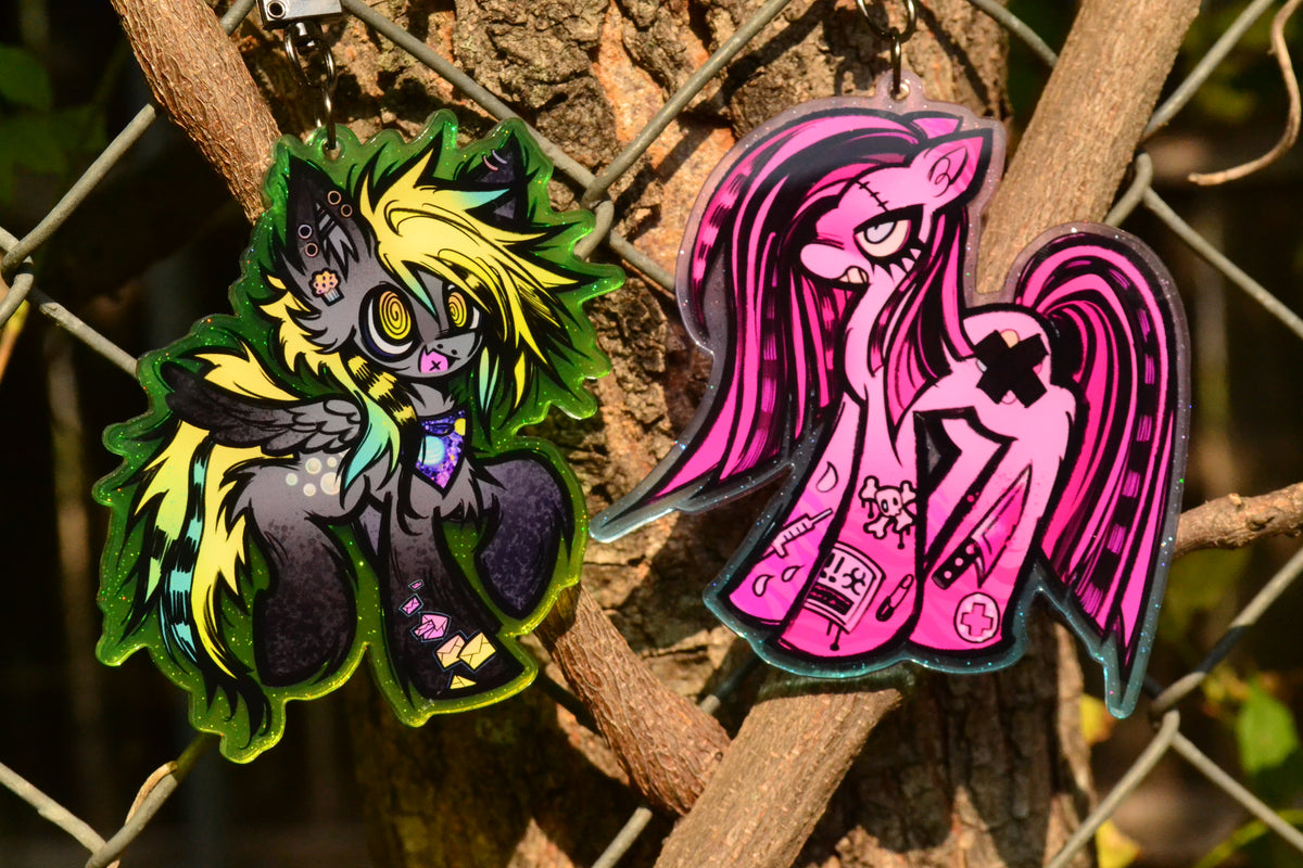 Derpy + Pinkamena Glitter acrylic Keychain Bundle (pre-order)